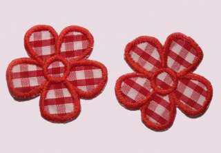 2x Red gingham flowers iron on appliques/card toppers  