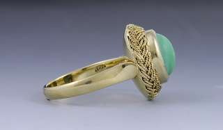 ATTRACTIVE ITALIAN 18K DEEP YELLOW GOLD WEAVED TURQUOISE RING  