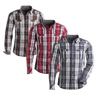   Men’s Checked Shirt Long Sleeve Red Blue & Brown Slim Fit  