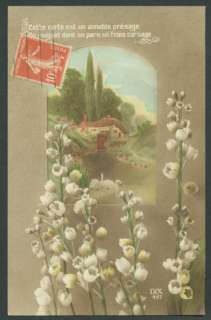   CPA MUGUET de MAI chaumière CYGNES postcard LILY of the VALLEY 