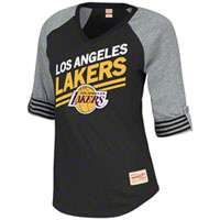 Los Angeles Lakers Womens Black Mitchell & Ness Comeback V Neck 3/4 