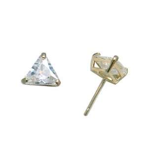    14K Yellow Gold .80ct Basket Set Triangle CZ Stud Earrings Jewelry