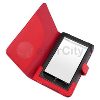 For B&N Nook Tablet Red Folio Soft Slim Portable Leather Case Cover 