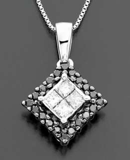 14k White Gold Necklace, Black and White Diamond Pendant (1/3 ct. t.w 