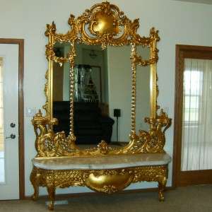 VINTAGE GOLD LEAF MARBLE TOP CONSOLE TABLE~PIER MIRROR  
