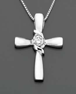 Diamond Necklace, Sirena 14k White Gold Cross Diamond Pendant (1/10 ct 