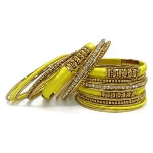  Set of 21 Yellow and Gold Tone Bangles Jewelry