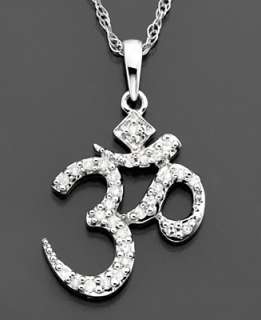 Diamond Necklace, 14k White Gold Diamond OM Pendant (1/8 ct. t.w 