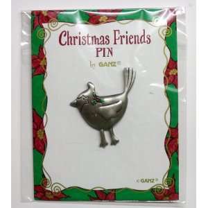  Pewter Bird Pin with Red and Green Holly