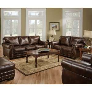   LOVE SEAT CHAIR OTTOMAN NAILHEADS BROWN BOMBAY ARMS