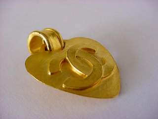 CHANEL Earrings VINTAGE Heart Large center CC 2DIE4 mint clip on 