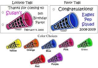 10 MEGAPHONE cheer BIRTHDAY Party Lollipop Favors Tags  