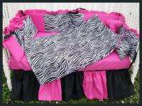 NEW baby crib bedding set HOT PINK BLACK ZEBRA fabrics  