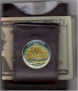   on Silver Delaware Statehood Quarter in a Folding Leather Money Clip