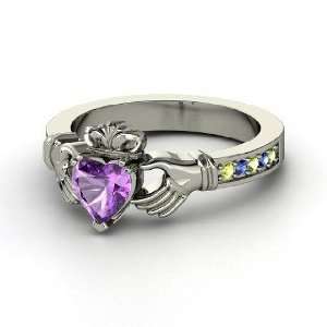  Claddagh Ring, Heart Amethyst Sterling Silver Ring with 