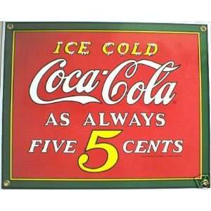 Coca Cola 5 Cents Porcelain Enameled Sign