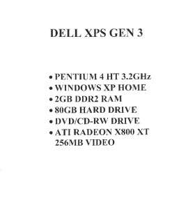 Dell XPS GEN 3 Computer with Keyboard, Mouse and Windows XP 