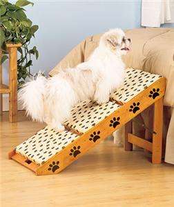   CONVERTIBLE PET DOG STAIRS FOAM CUSHIONED STEPS RAMP PAW PRINT DESIGN