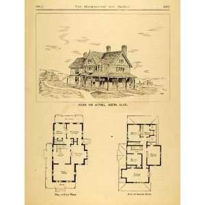  1881 Print Cottage Architectural Design Floor Plans 