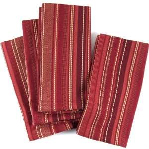   Red Stitches And Stripes Cotton Napkins, Set Of 12