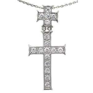   ZIRCONIA NECKLACES   Sterling Silver Pave CZ Double Cross Necklace