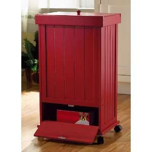  Red Wooden Rolling Trash Garbage Can with Storage