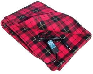 Heated Fleece Travel Electric Blanket   12 Volt   Red Plaid  