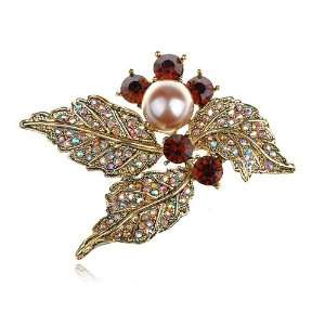   Colorful Crystal Rhinestone Faux Pearl Festive Berry Design Pin Brooch