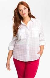 NEW Sandra Ingrish Roll Sleeve Shadow Plaid Shirt (Plus) $74.00