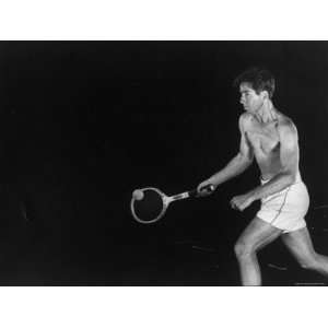 High Speed Photograph of Tennis Pro Bobby Riggs Hitting a Ball 