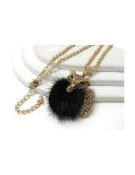 Crystal and Fur Body Gold Tone Fox Pendant Necklace
