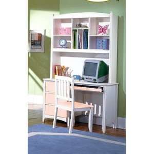  Kids White & Pink Solid Wood Writing Hutch & Desk w/Chair 