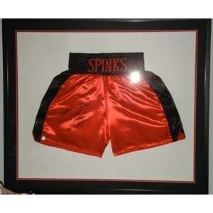 LEON SPINKS Autographed Framed Boxing Trunks SI