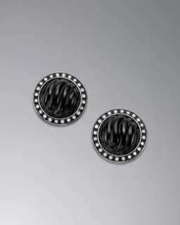 David Yurman Carved Cable Button Earrings, Black Onyx