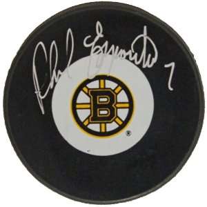 Phil Esposito Autographed/Hand Signed Bruins Logo Hockey Puck