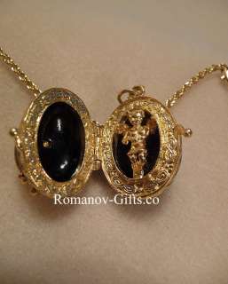 Russian FABERGE Egg Necklace Locket with inner Cherub   