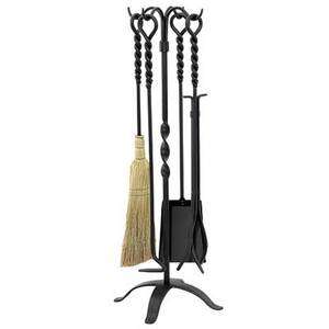   END WROUGHT IRON FIREPLACE BLACK TOOLS TOOL KIT SCROLLED SET 5 PIECE