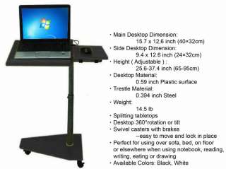 Rolling Over Bed Adjustable Laptop Table TV Food Tray  