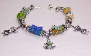 CRYSTAL FROG AND GLASS BEAD DANGLE CHARM BRACELET SILVER SPACER FITS 