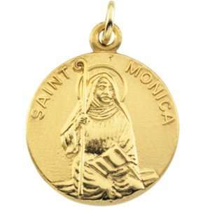  14k Yellow Gold St. Monica Medal Pendant 18mm   JewelryWeb 