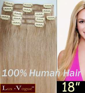 Full Head 20/50cm REMY Human Hair Clip in Extensions #27  