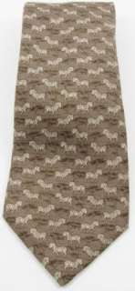 Hermes Zebra Savanah Grasslands Khaki Sage Silk Print Tie 7110  