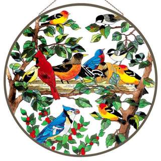 BIRDS * CARDINAL BLUE JAY ROBIN ORIOLES GLASS ART PANEL  