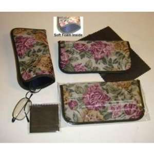  Flowered Eyeglass Holder with Silk Glass Cleaner Case Pack 