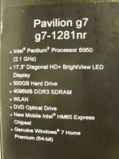NEW HP Pavilion G7 1281NR Laptop/Notebook 17.3 LED (Not LCD 