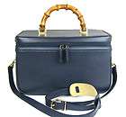 AUTHENTIC GUCCI NAVY BLUE LEATHER BAMBOO HANDLE COSMETIC VANITY 2WAY 