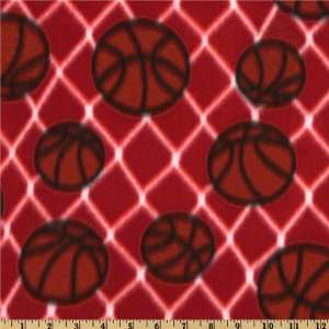  60 Wide Fleece Basketball Red/White Fabric By The Yard 