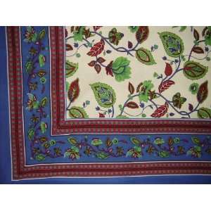 Turkish Floral Print Tablecloth Spread Many Uses Blue 60 x 88 