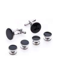 Cufflinks and Studs Set for Tuxedo   Formal Black with Shiny Silver 