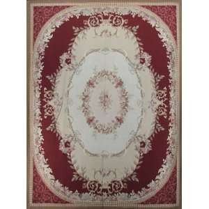   Burgundy Floral French Hand Weave Hand Hooked Aubusson Area Rug S159